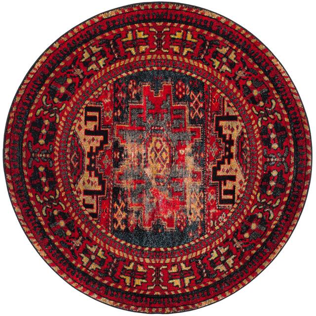 SAFAVIEH Vintage Hamadan Gody Oriental Distressed Rug - 11' x 11' Round - Red/Multi
