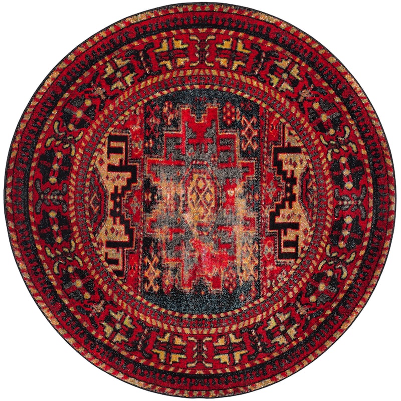 SAFAVIEH Vintage Hamadan Gody Oriental Distressed Rug - 9' x 9' Round - Red/Multi