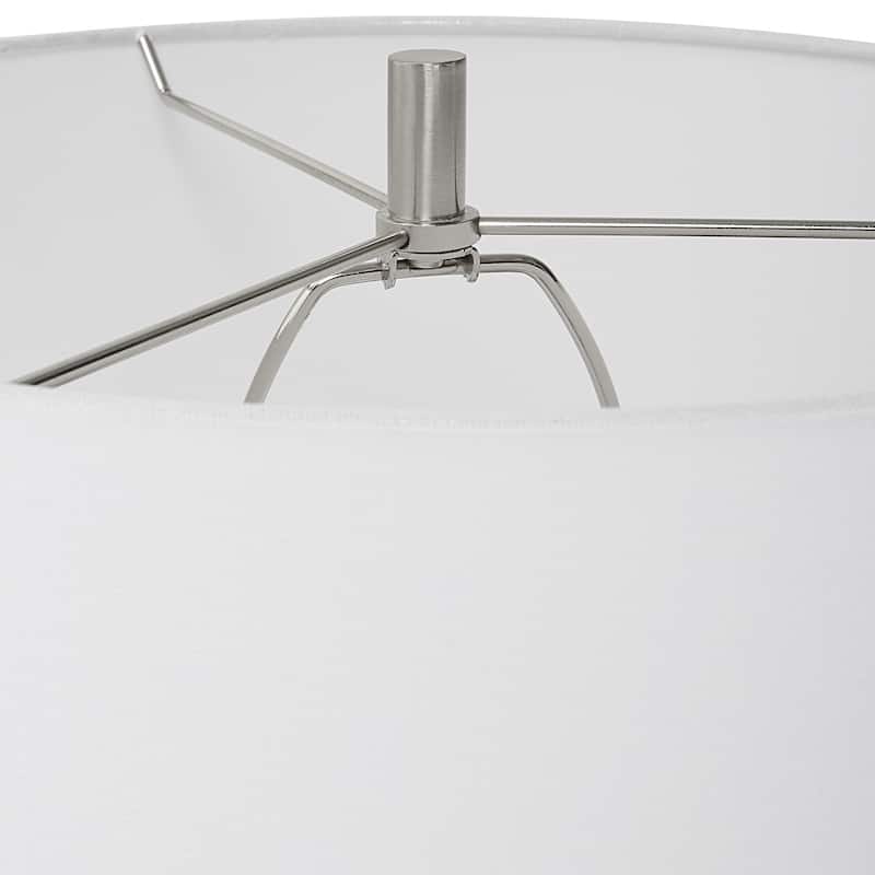 Geometric Ceramic Table Lamp with Round Drum Shade - 27.5" - White