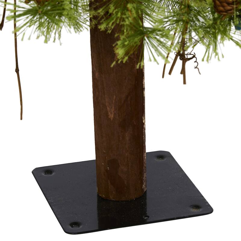 4ft. Alpine Artificial Christmas Tree with 50 Clear Multifunction LED Lights & Pine Cones - Petite Festive Holiday X-Mas Accent