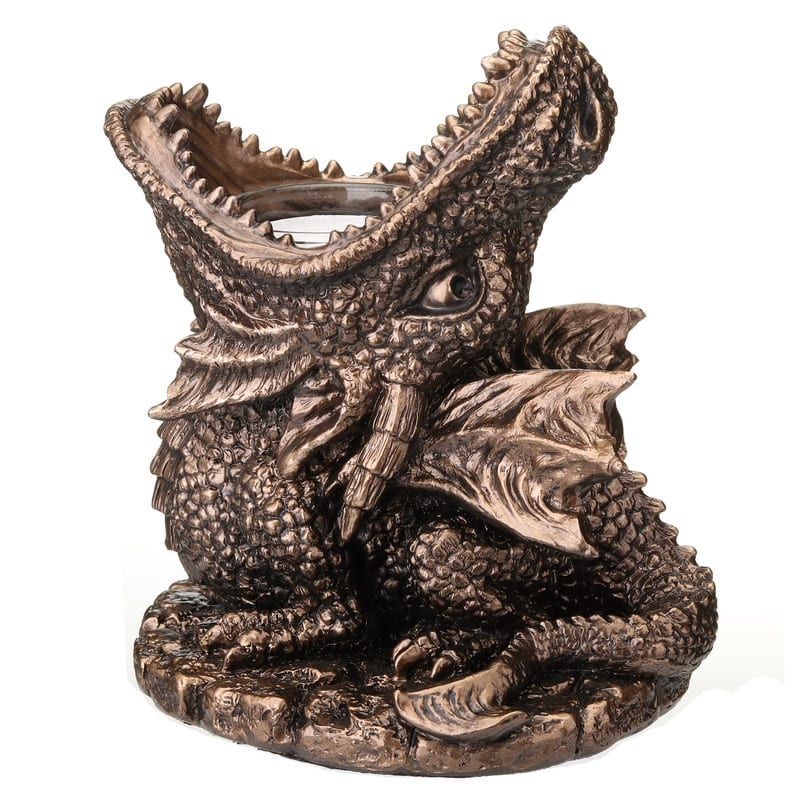 5.31 inches Height Polyresin Dragon Breath Tealight Candle Holder Bronze Finish Figurine