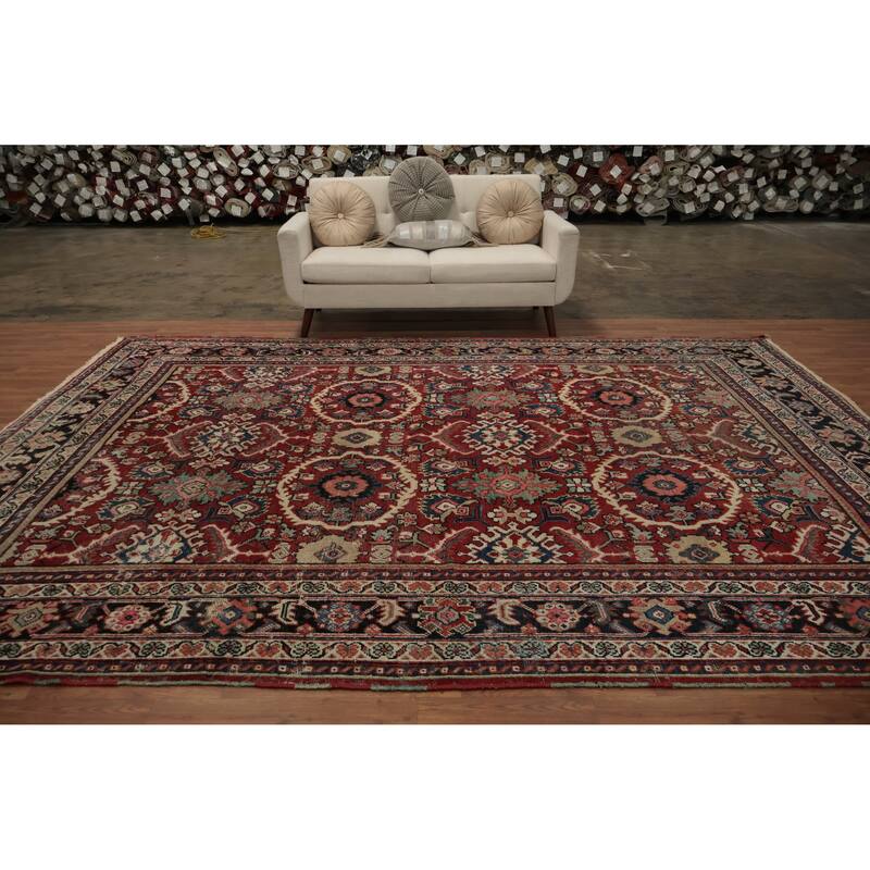 Hand Knotted Oriental 100% Wool Carpet Traditional Floral Red Mahal Area Rug - 12' 0'' X 9' 0''