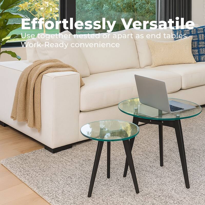 Set of Two Mixed Material Mid-Century Modern Glass Nesting Tables