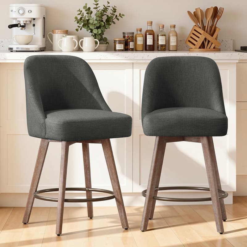 26" Upholstered Counter Height Swivel Bar Stool, Counter Stools with Solid Wood Legs - 39.37"H x 22.44"D x 21.65"W