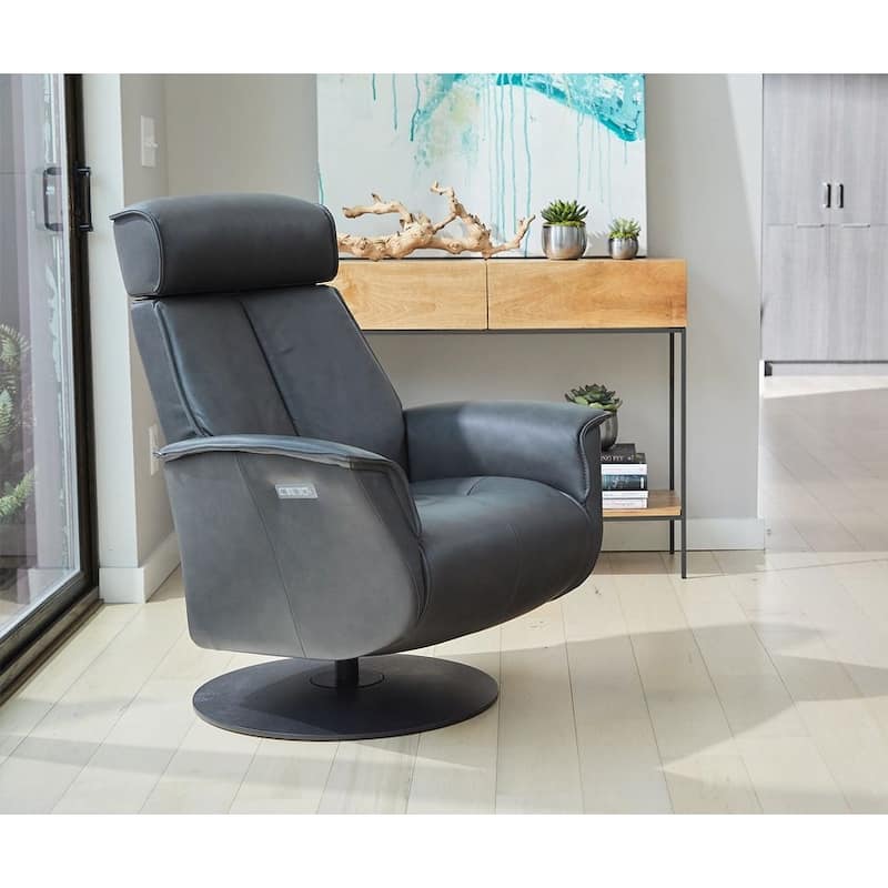 Fjords Bo Leather Recliner - Medium - Slate with Charcoal Base