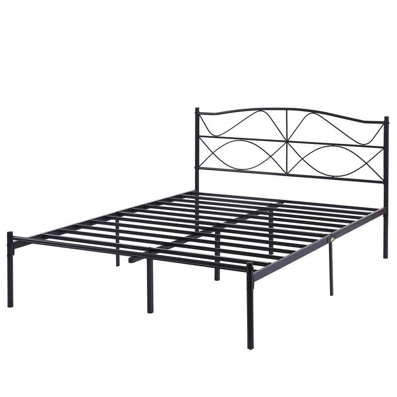 VECELO Metal Platform Bed Frame with Curved Headboard and Under-Bed Storage-No Box Spring Needed, Twin/Full/Queen Size