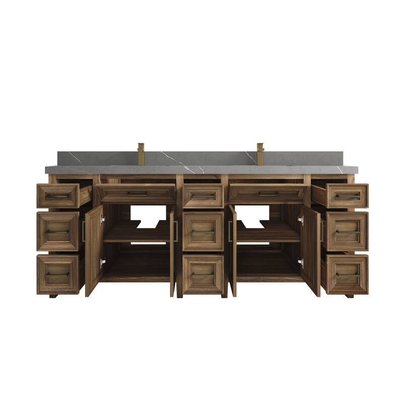 Willow Collections 84 in. W x 22 in. D Santa Monica Teak Double Sink Bathroom Vanity with Countertop