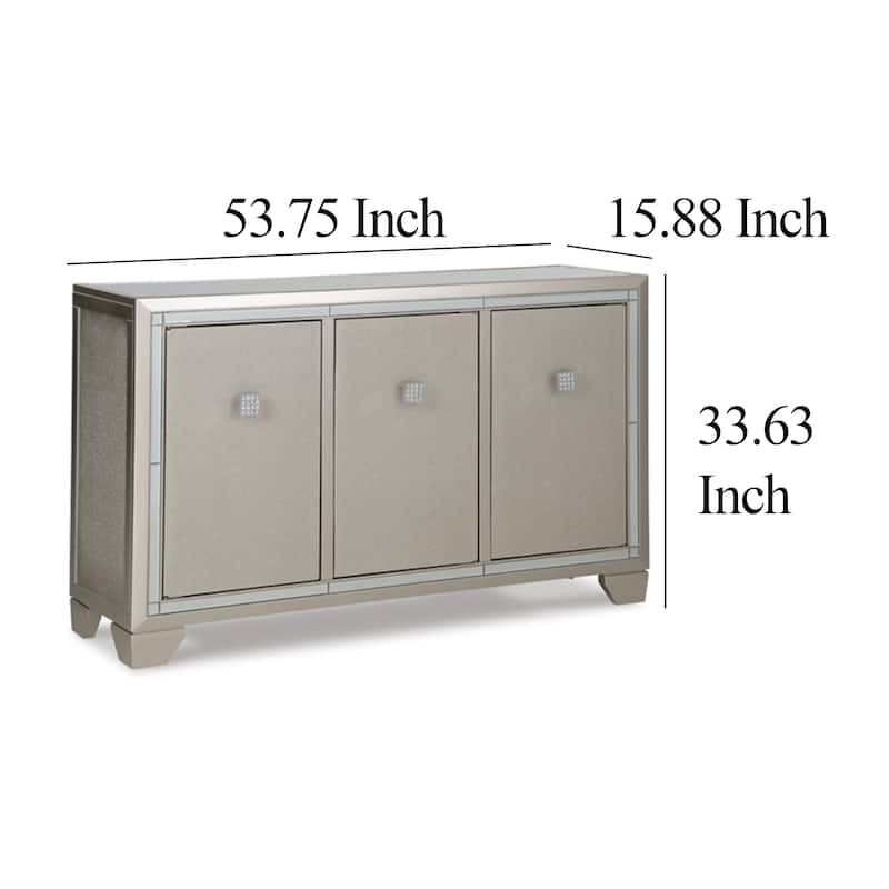 Sideboard Cabinet, Mirrored Top, 54 Inch, Adjustable Shelves, Silver
