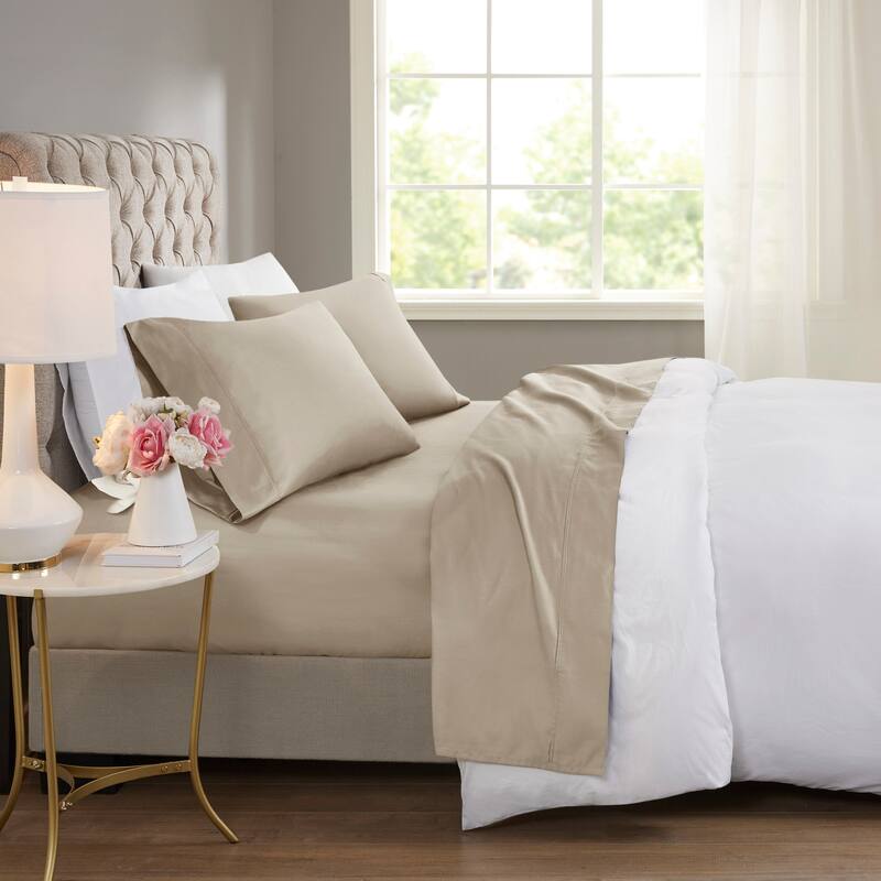 Beautyrest 600 Thread Count Cooling Cotton Blend 4 PC Sheet Set - Full - Khaki
