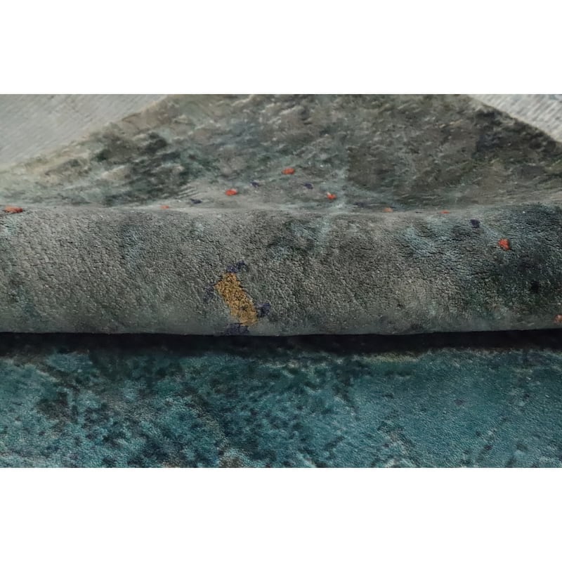 Hand Knotted Oriental Viscose Silk Carpet Modern Pictorial Greys & Charcoal Abstract Area Rug - 7' 10'' X 5' 7''
