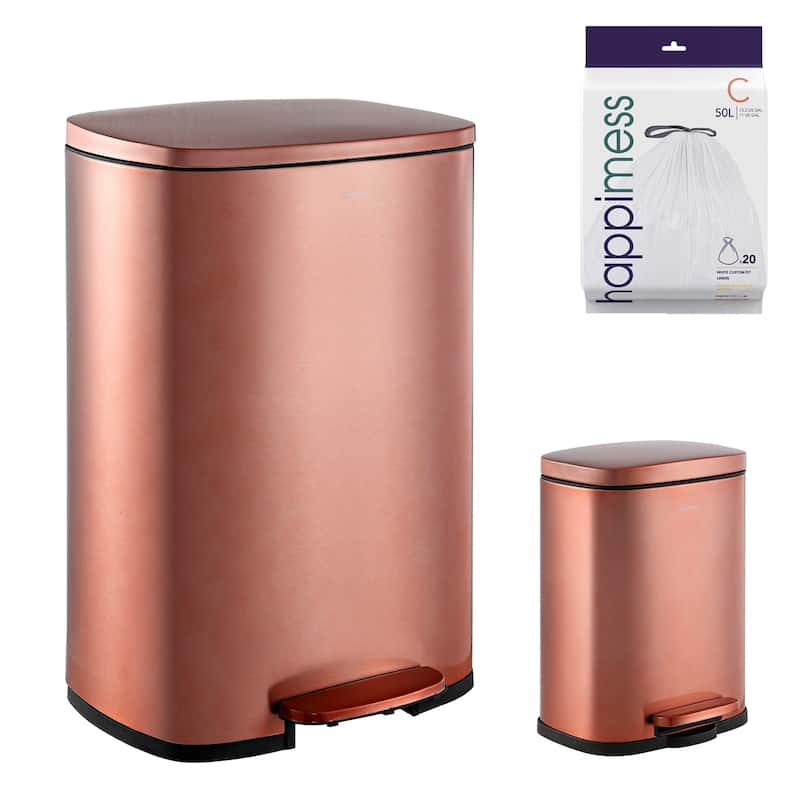 happimess 13-Gallon Trash Can with Soft-Close Lid and FREE Mini Trash Can - Rose Gold