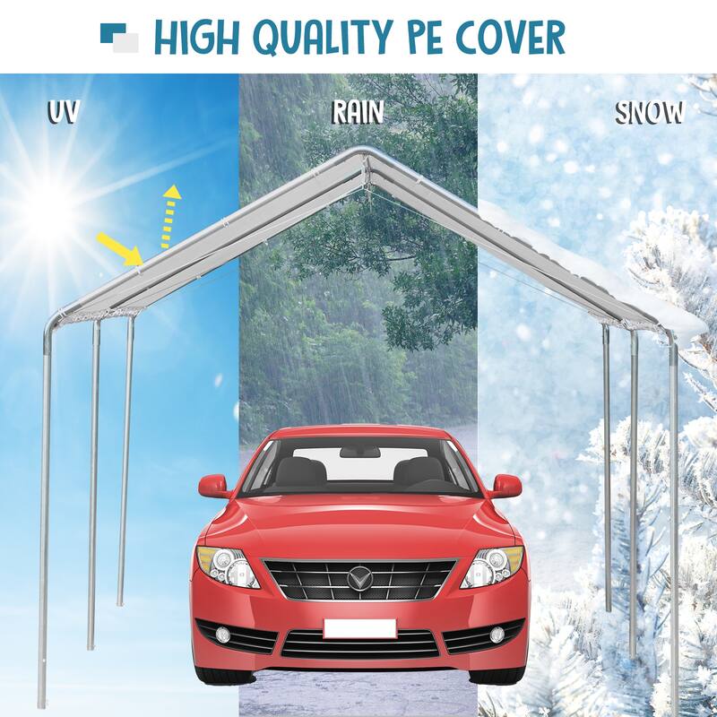 Outsunny 10' x 20' Heavy Duty Carport Awning Canopy with Included Anchor Kit & Weather-Resistant PE Roof