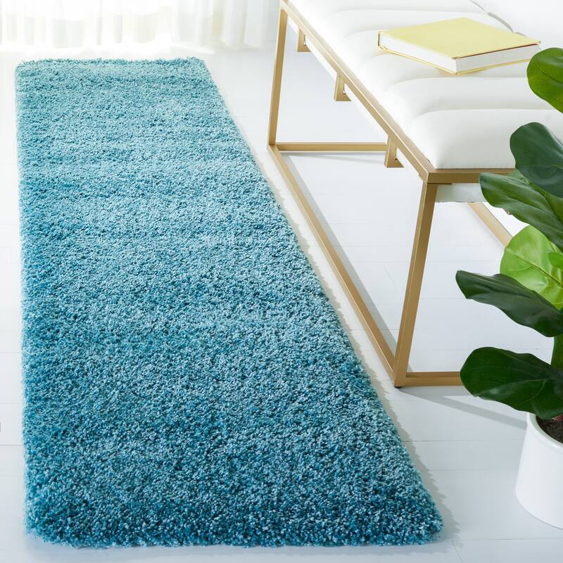 SAFAVIEH Milan Shag Maibritt 2-inch Thick Area Rug - 2' x 12' Runner - Aqua Blue
