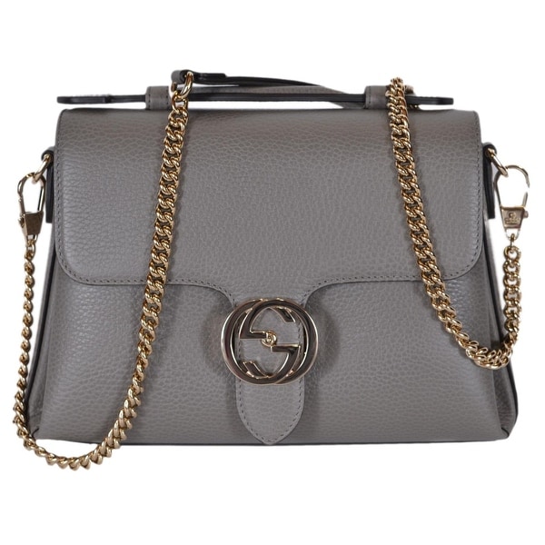 Shop Gucci 510302 Grey Leather Interlocking GG Clasp Convertible Purse Handbag - Free Shipping ...