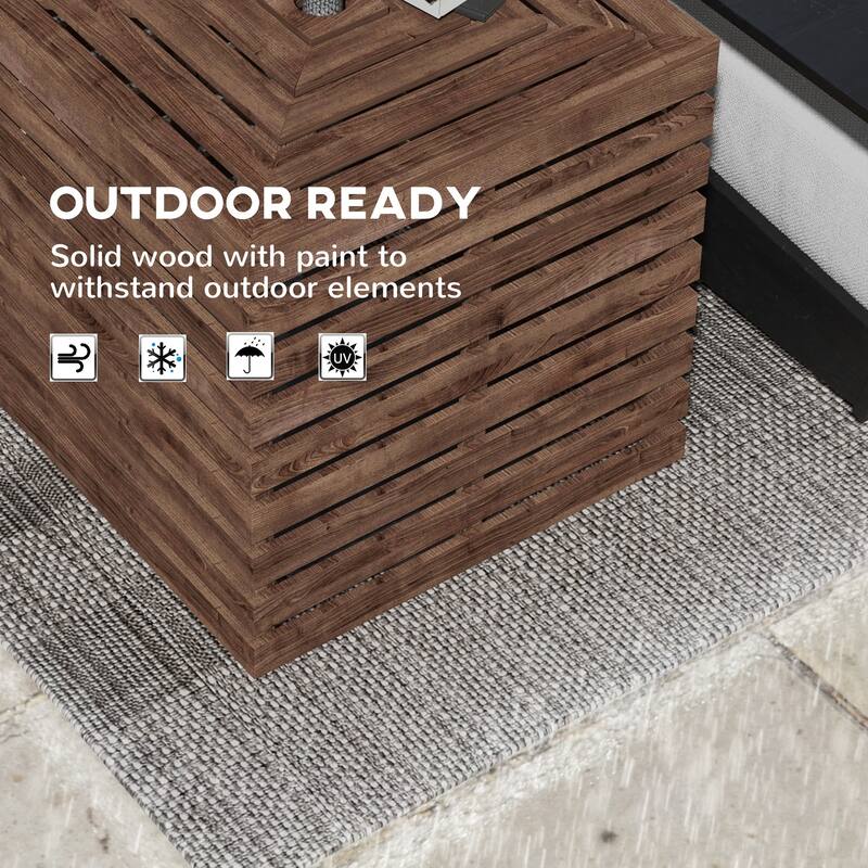 Wooden Umbrella Stand Storage Box with Coffee Table Top Fits 1.5 to 1.9 Inch Poles for Outdoor Patios