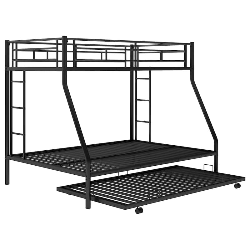 Twin Over Full Metal Bunk Bed with Sturdy Steel Frame, Bunkbed with Twin Size Trundle, TwoSide