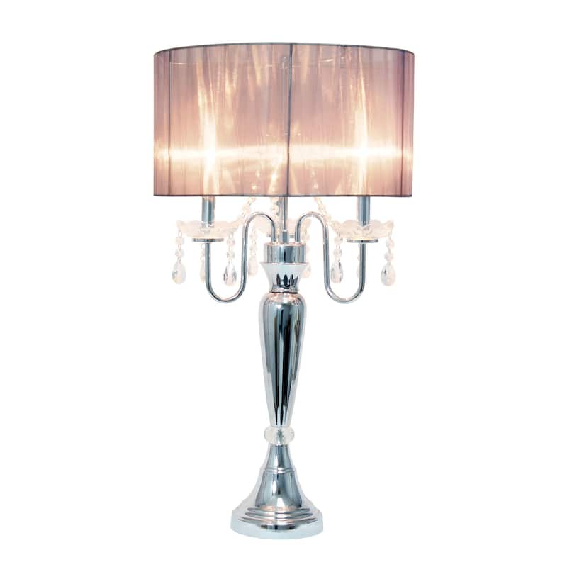 Chrome Cascading Crystal Table Lamp with Round Shade - 31" - Gray