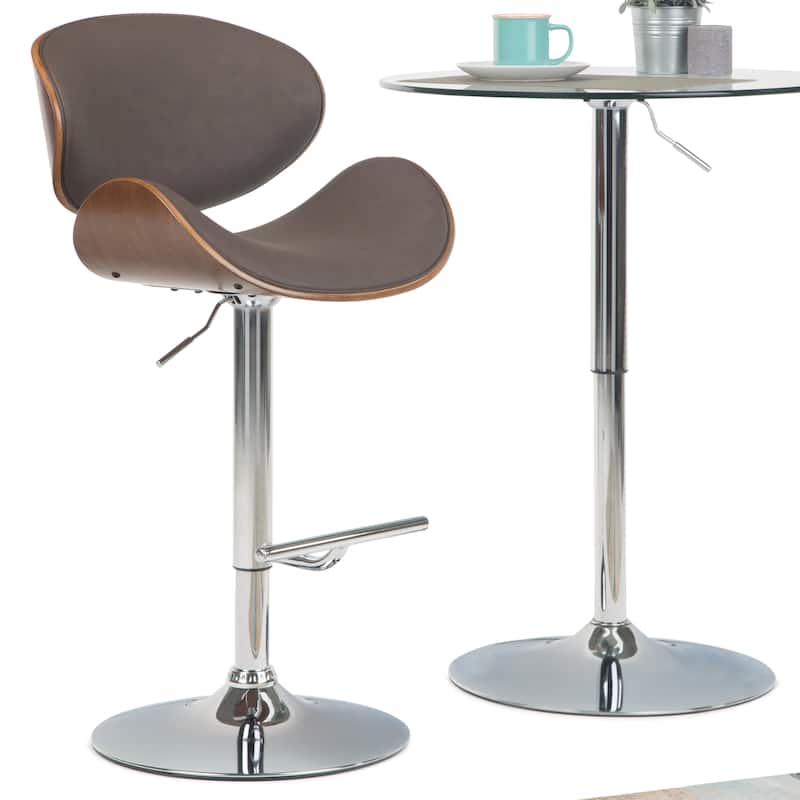 WYNDENHALL Avondale Mid Century Modern Bentwood Adjustable Swivel Bar Stool - 20.9 W x 20.5 D x 45.3 H - Distressed Brown