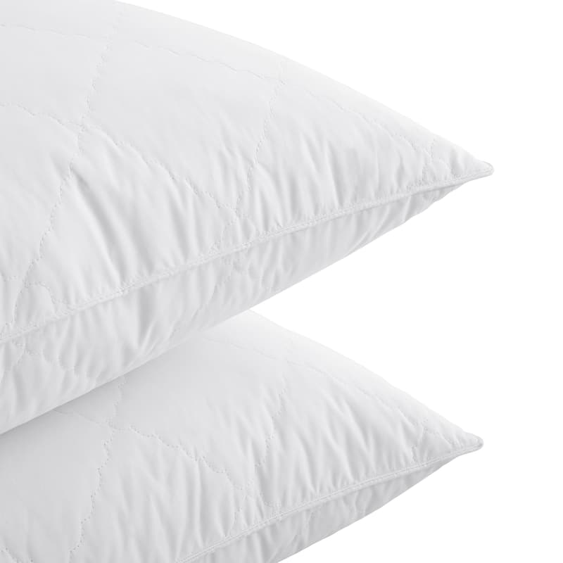 2 Pack Premium Quilted Gusset Goose Feather and Down Bed Pillows for Side & Back Sleepers - White