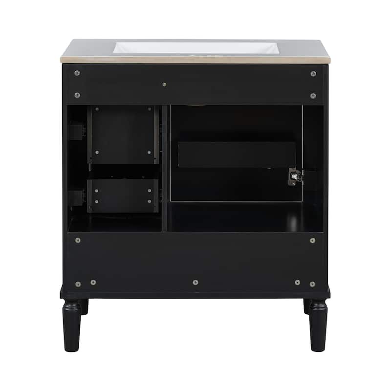 GDFStudio - Asa Wood & Ceramic 30" Bathroom Vanity with Sink, Soft-Close Door & Multiple Drawers