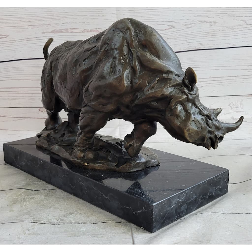 Hot Cast Bronze Rhinoceros Rhino Sculpture Statue Figure On Marble Base