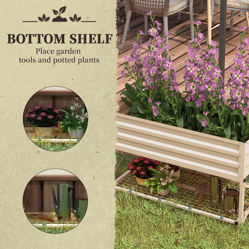 Countryside Style Garden Bed with Legs and Bed Liner, for Backyard and Patio Grow Vegetables Herbs and Flowers Natural