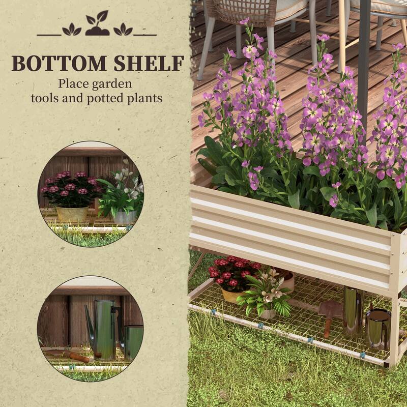 Raised Garden Bed with Galvanized Steel Frame, Storage Shelf and Bed Liner, Elevated Planter Box with Legs