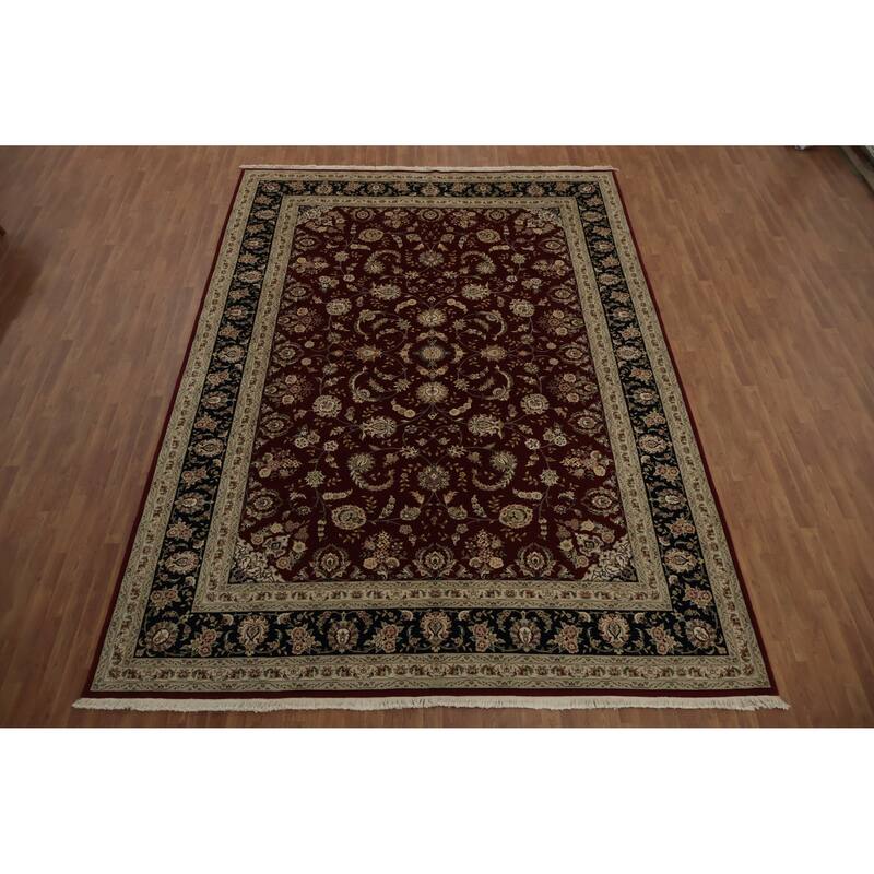 Hand Knotted Oriental 100% Wool Carpet Traditional Floral Red Aubusson Area Rug - 14' 0'' X 9' 10''