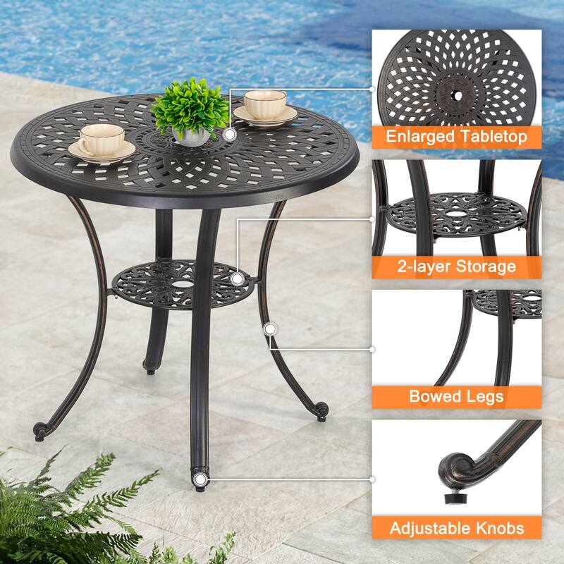 Outdoor 2-Person Cast Aluminum Bistro Set with Umbrella Hole