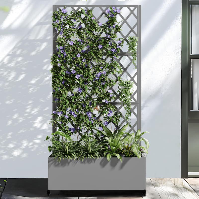Raised Garden Bed Planter with Trellis Movable Planter Box with Lockable Wheels - 71*35