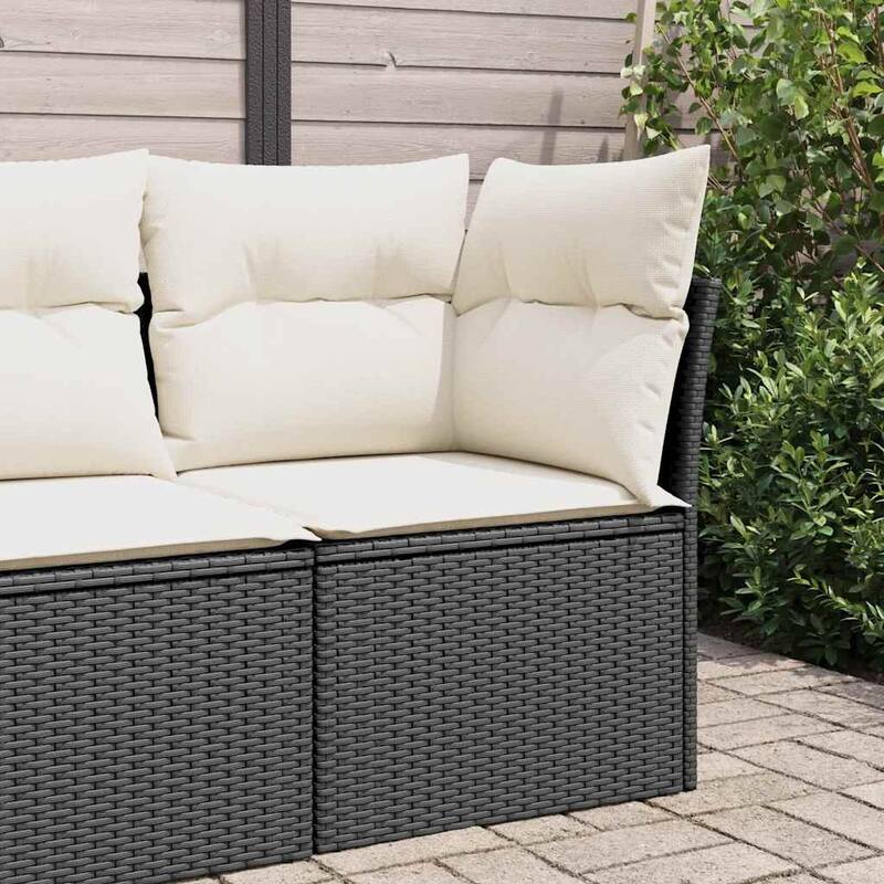 vidaXL Patio Sofa with Cushions Outdoor Seating Sectional Sofa Poly Rattan - Black and cream corner sofa - 24.4 x 24.4 x 27.2 in