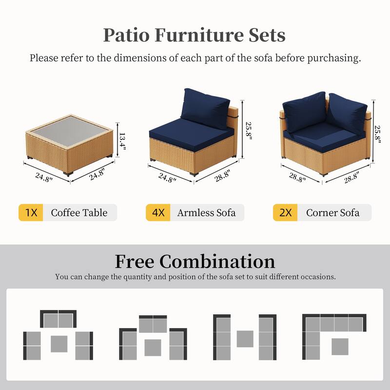 UPHA 7-Piece Rattan Patio Sofa Conversation Set with Cushions
