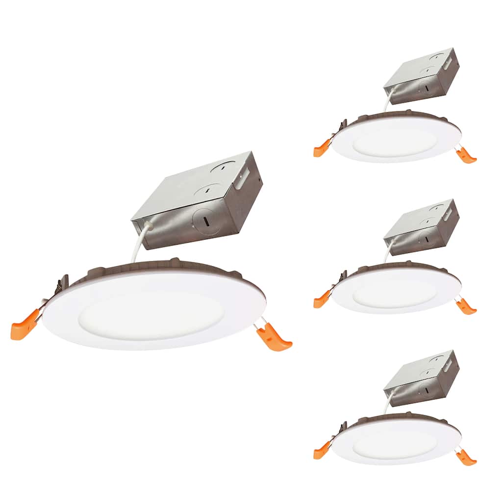 Bulbrite Pack of (4) 12 Watt LED 4" Round Recessed Downlight Fixture with Metal J-Box, 2700 Warm White Light, 1100 Lumens
