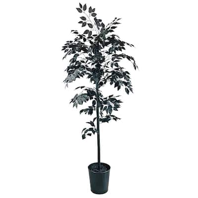 6-foot Artificial Black Ficus Tree in Black Metal Pot
