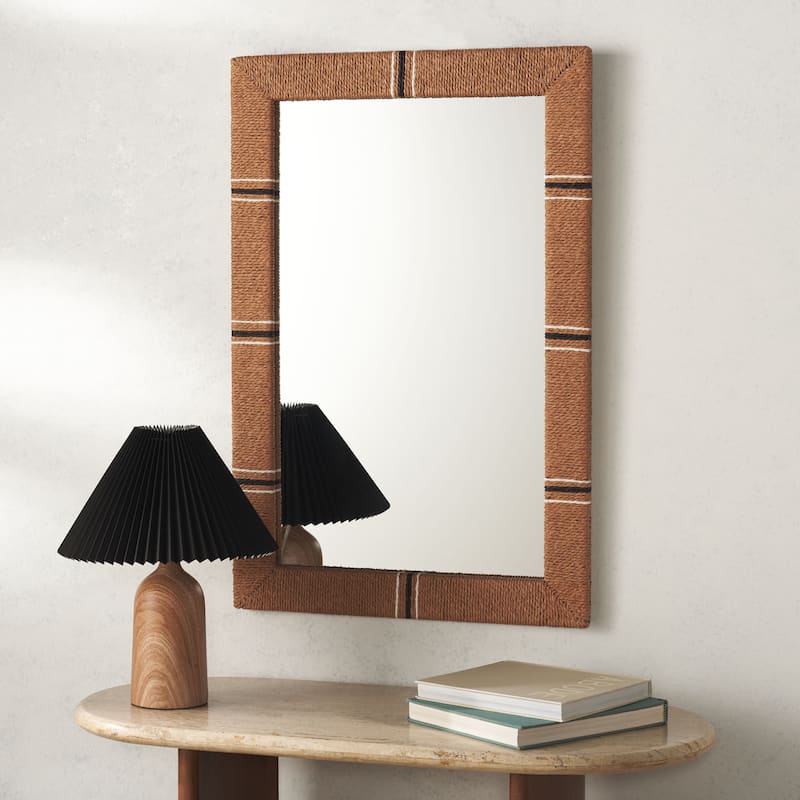 SAFAVIEH Home Sarla 24 x 36-inch Vertical Rectangle Natural/Black Mirror - Natural - 23.8"W x 1.4"D x 35.8"H