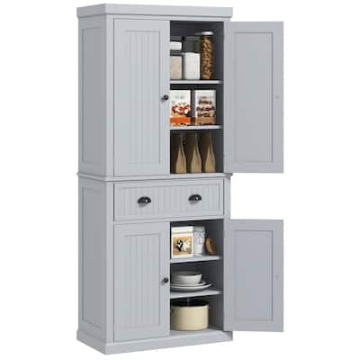 72" Kitchen Pantry Storage Cabinet, Traditional Freestanding Cabinet with 4 Doors and 3 Adjustable Shelves
