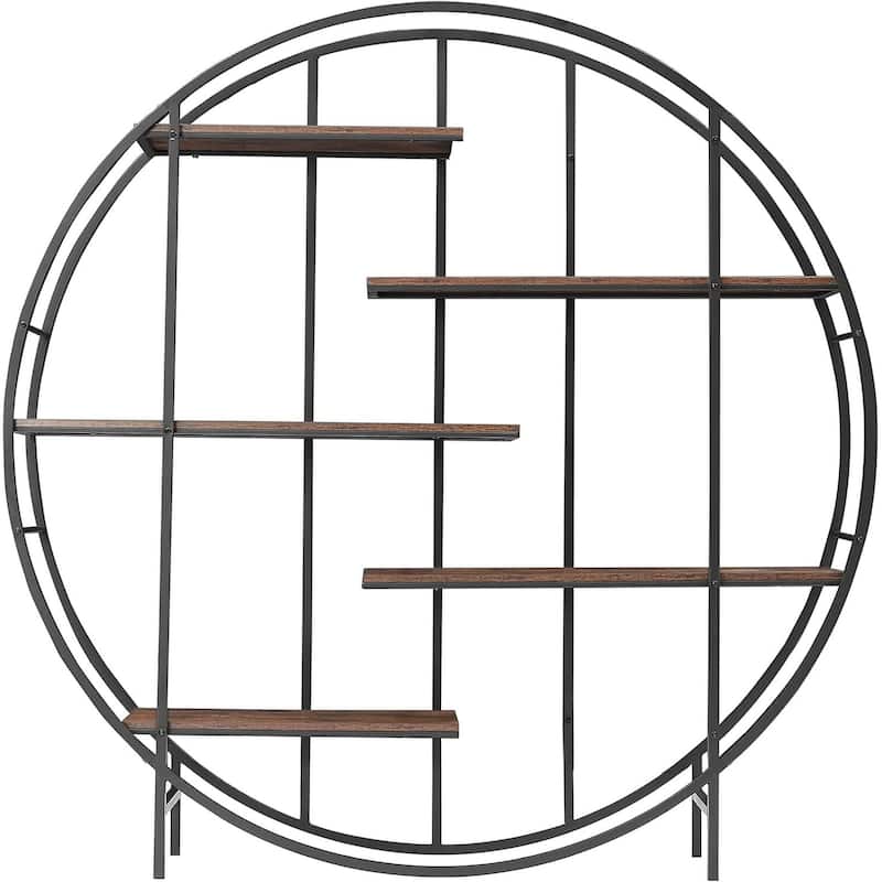 5-Tier Retro Industrial Bookshelf, Metal Frame & Wood Shelves Storage Rack, Multi-Functional Plant Display Stand - Brown
