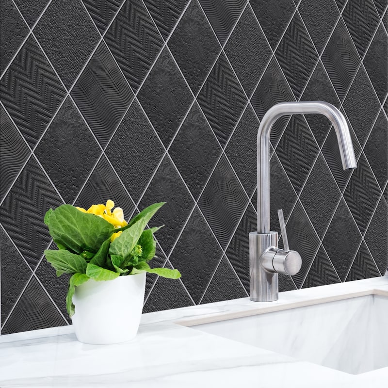 Merola Tile Rhombus Black 5-1/2" x 9-1/2" Porcelain Floor and Wall Tile