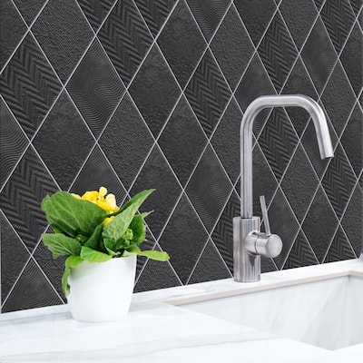 Merola Tile Rhombus Black 5-1/2" x 9-1/2" Porcelain Floor and Wall Tile