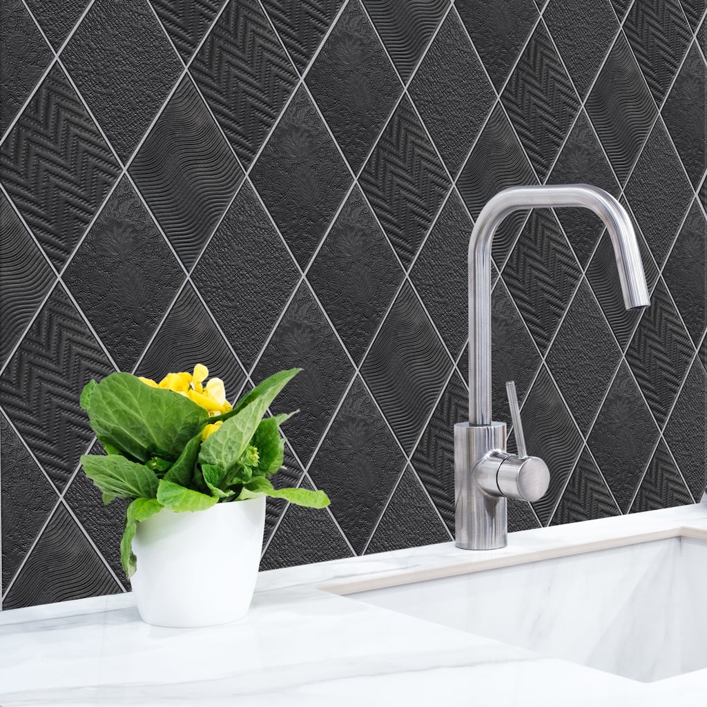 Merola Tile Rhombus Black 5-1/2" x 9-1/2" Porcelain Floor and Wall Tile