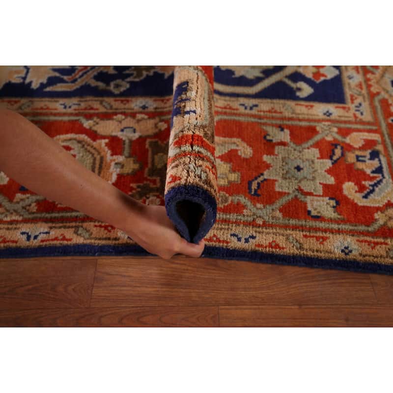 Heriz Serapi Indian Area Rug Hand-Knotted Blue Oriental Wool Carpet - 8'10" x 11'9"
