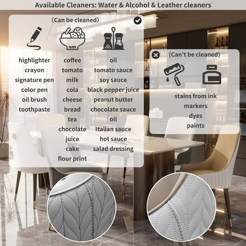 Modern PU Leather Set of 2 Dining Chairs with Metal Legs - 17"x17"x36"