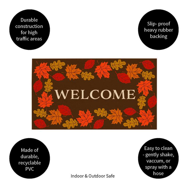 Orange and Brown 18 in. x 30 in. PVC Harvest Welcome Door Mat