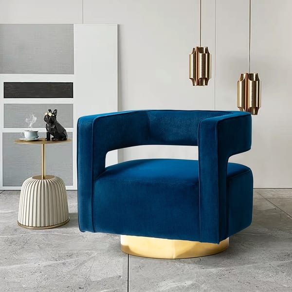 slide 2 of 14, Carisa Modern Upholstered Swivel Comfy Open-Back Barrel Chair with Golden Base by HULALA HOME NAVY