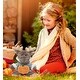 preview thumbnail 6 of 4, DolliBu Sitting Moose with Sweater Stuffed Animal with Pumpkin Decor - 8 inches