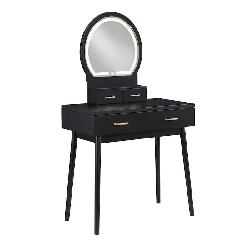 Beautiful Black Finish Vanity Dresser with Mirror and Stool