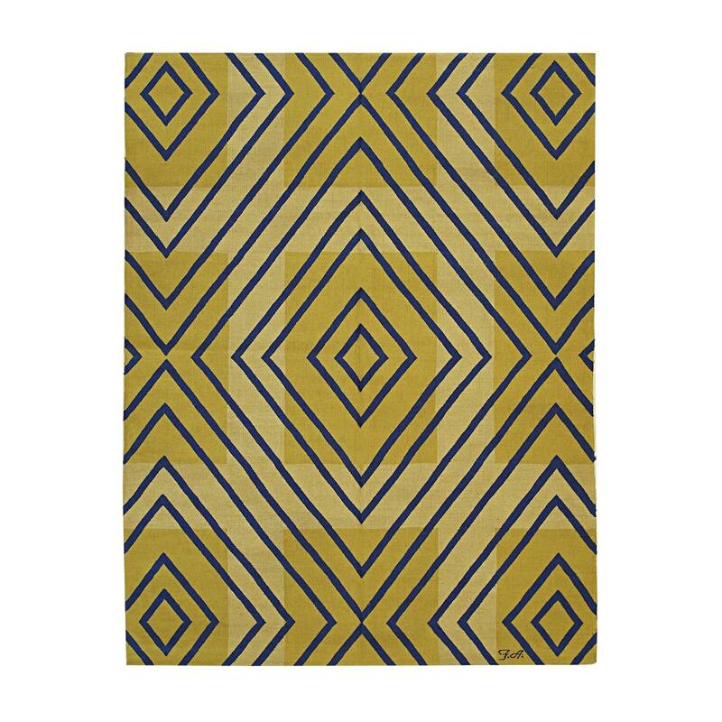 Yellow Handwoven Wool Contemporary Modern Flat Weave Rug, 6' x 8', Soft Wool, Elegant Modern Flatweave Rug - N/A