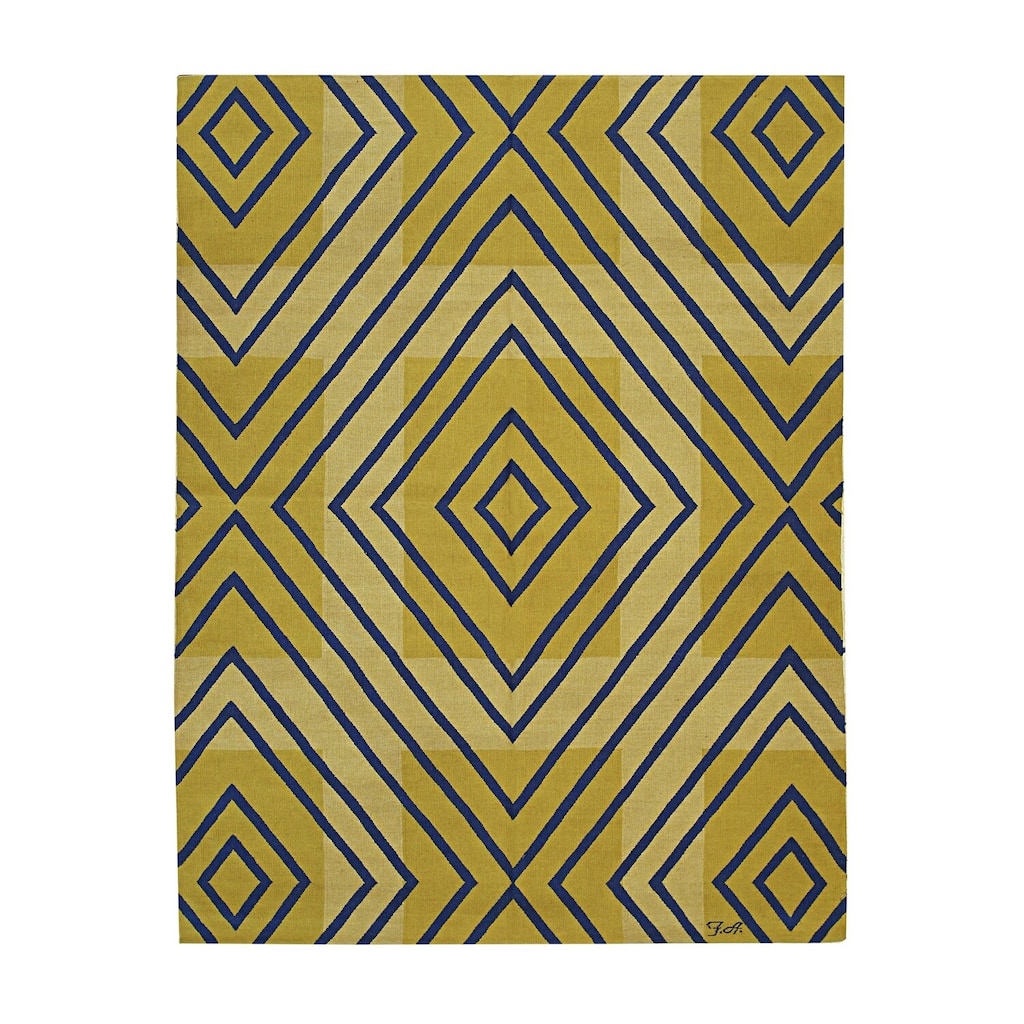 Yellow Handwoven Wool Contemporary Modern Flat Weave Rug, 6' x 8', Soft Wool, Elegant Modern Flatweave Rug - N/A