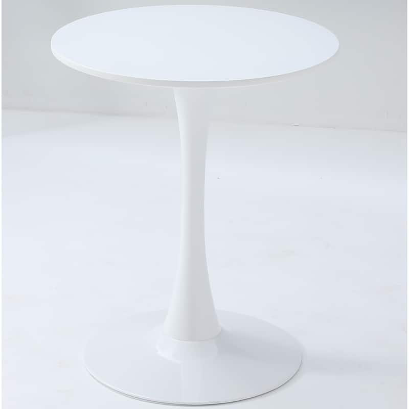 white round dining table with an elegant tulip-shaped steel base and a 24-inch medium-density fiberboard tabletop - White