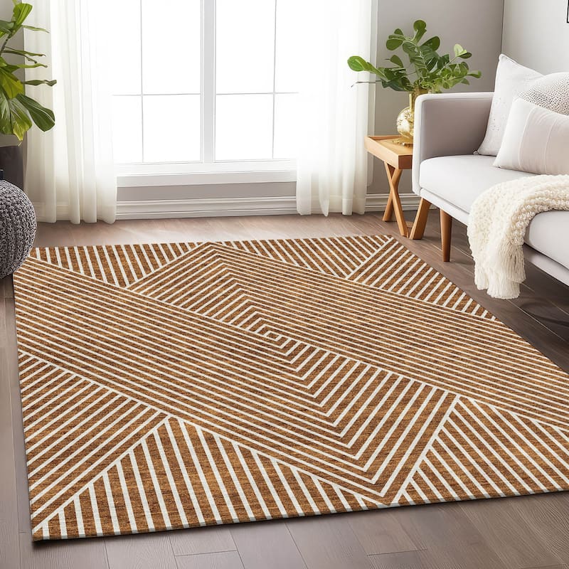 Premium Washable Super Soft Modern Geo Mayfield Rug - Terracotta - 5' x 7'6"
